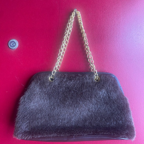 Victoria's Secret Handbags - Elegant and fun Victoria Secret Brown Fur Shoulder and hand Bag with Gold Chain